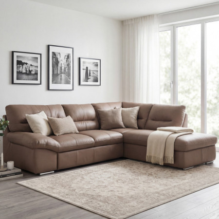 Ecksofa - echtes Leder SAND, William Ecke rechts