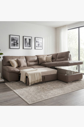 Ecksofa - echtes Leder SAND, William Ecke rechts 2