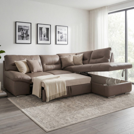 Ecksofa - echtes Leder SAND, William Ecke rechts