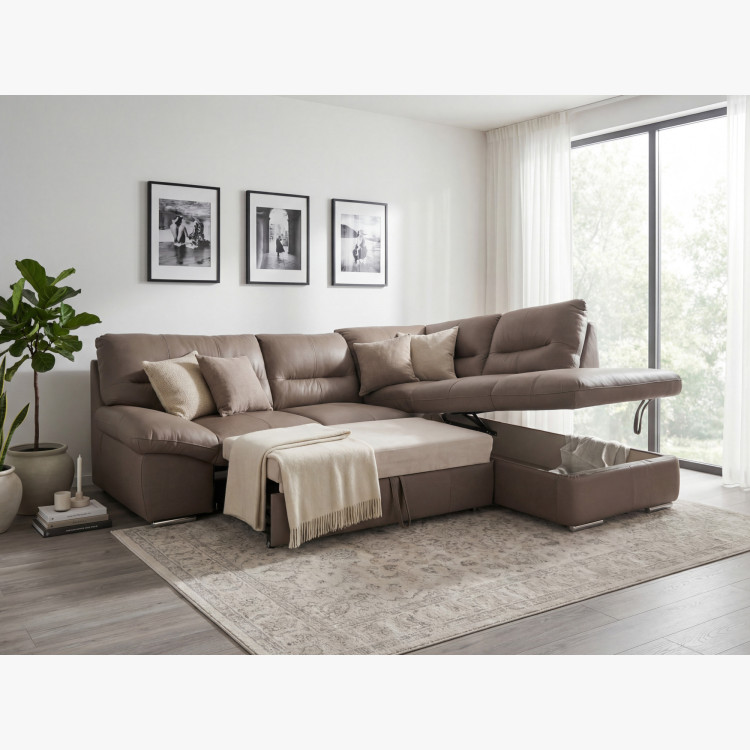 Ecksofa - echtes Leder SAND, William Ecke rechts