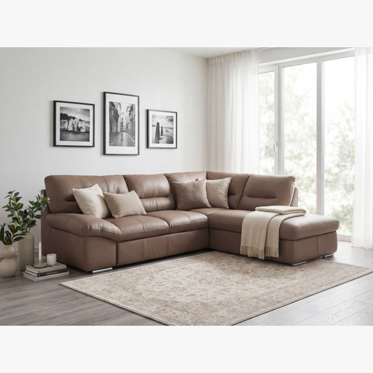 Ecksofa - echtes Leder SAND, William Ecke rechts