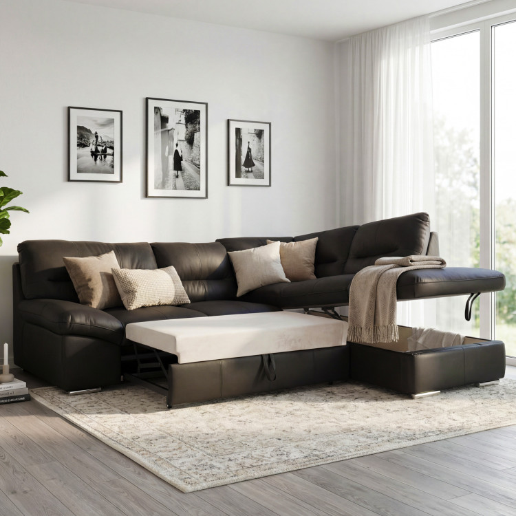 Runde Eckcouch - echtes Leder ESPRESSO, William Ecke rechts