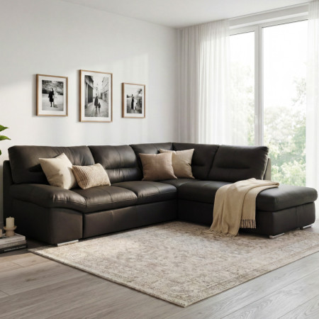 Runde Eckcouch - echtes Leder ESPRESSO, William Ecke rechts