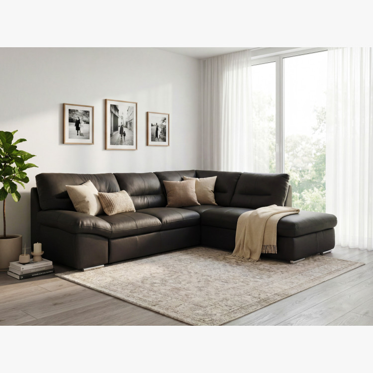 Runde Eckcouch - echtes Leder ESPRESSO, William Ecke rechts