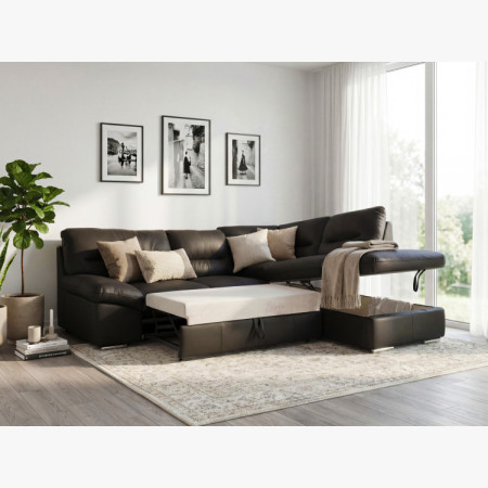 Runde Eckcouch - echtes Leder ESPRESSO, William Ecke rechts