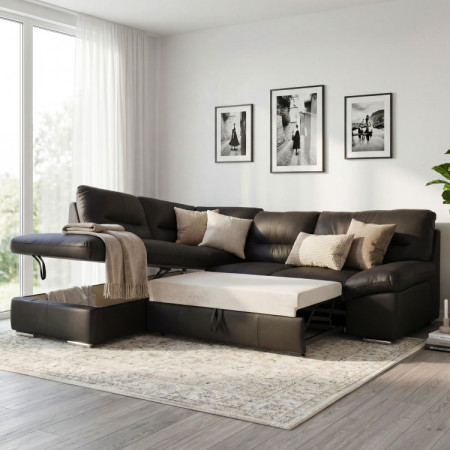 Runde Eckcouch - echtes Leder ESPRESSO, William Ecke links