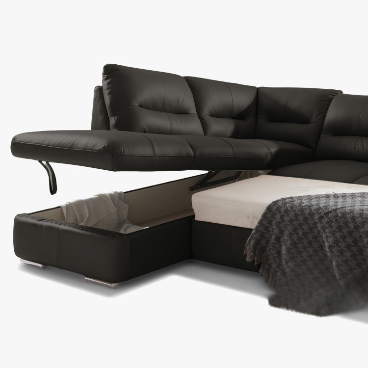 Runde Eckcouch - echtes Leder ESPRESSO, William Ecke links