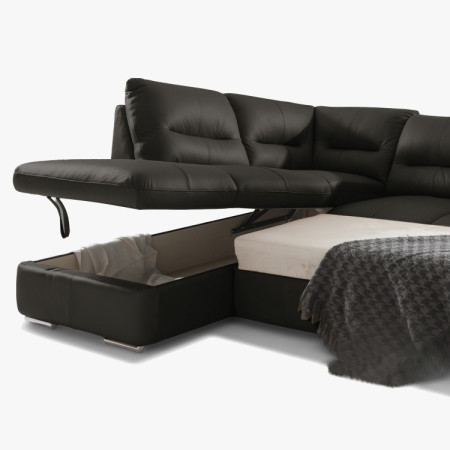 Runde Eckcouch - echtes Leder ESPRESSO, William Ecke links