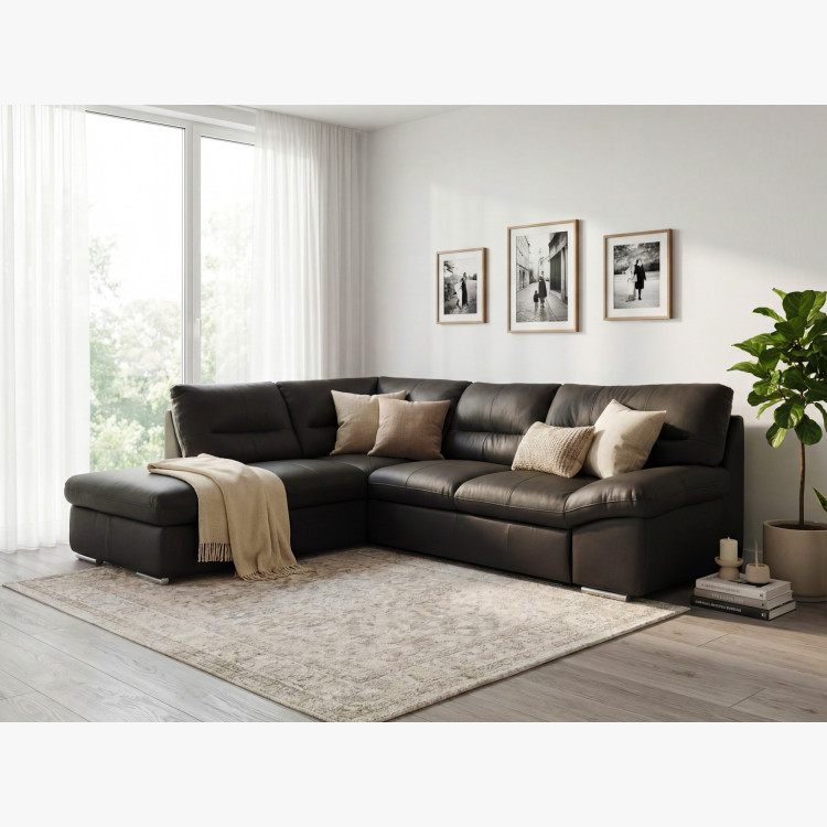 Runde Eckcouch - echtes Leder ESPRESSO, William Ecke links