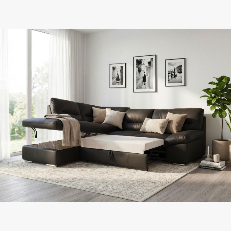 Runde Eckcouch - echtes Leder ESPRESSO, William Ecke links