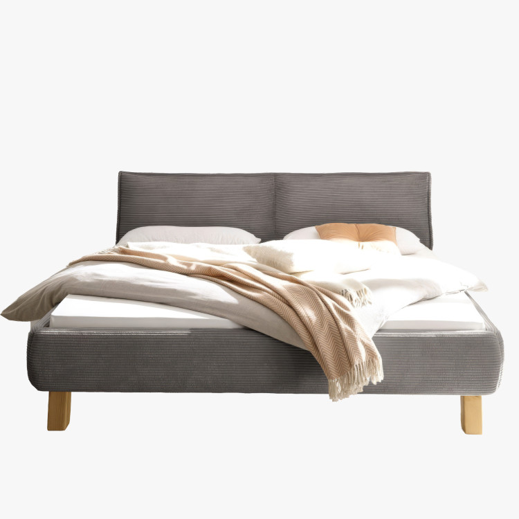 Doppelbett mit Stoffbezug auf Beinen in Grau 180 x 200
