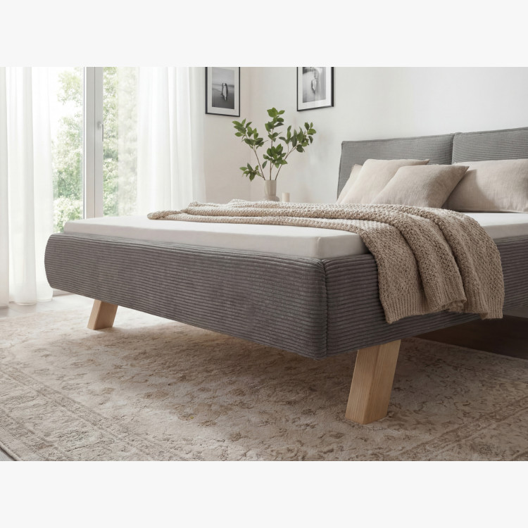 Doppelbett mit Stoffbezug auf Beinen in Grau 180 x 200