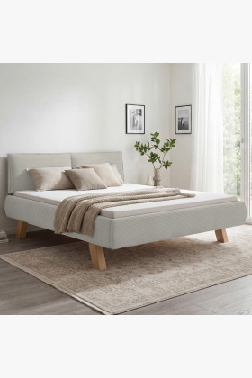 Doppelbett aus Stoff auf Beinen in Beige 180 x 200