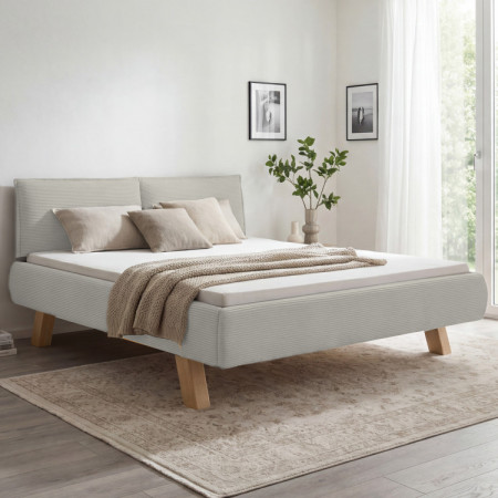 Doppelbett aus Stoff auf Beinen in Beige 180 x 200
