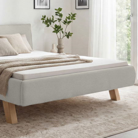 Doppelbett aus Stoff auf Beinen in Beige 180 x 200