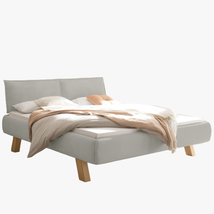 Doppelbett aus Stoff auf Beinen in Beige 180 x 200