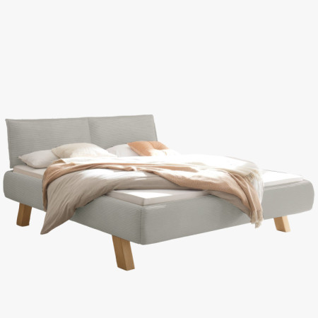 Doppelbett aus Stoff auf Beinen in Beige 180 x 200
