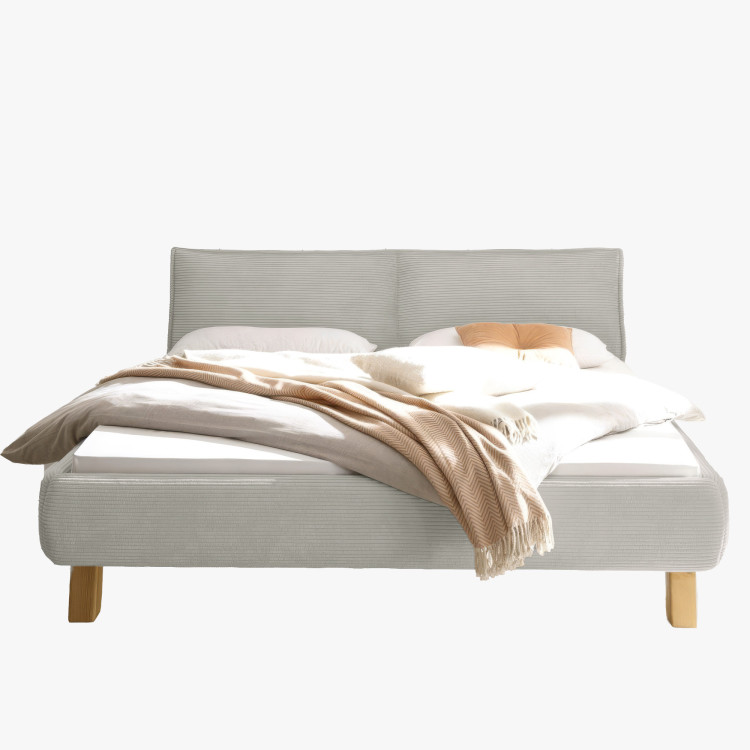 Doppelbett aus Stoff auf Beinen in Beige 180 x 200