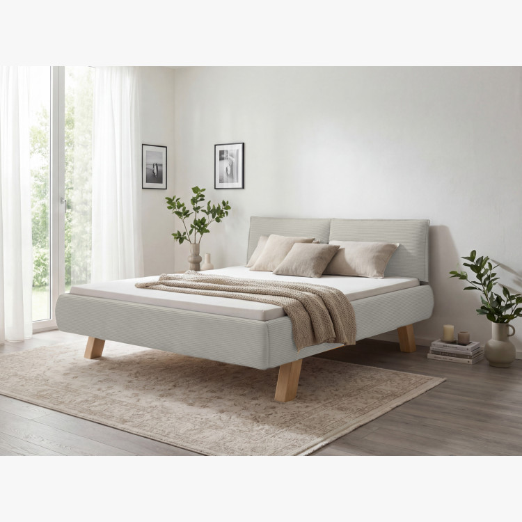 Doppelbett aus Stoff auf Beinen in Beige 180 x 200