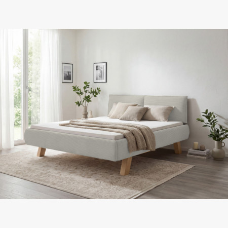 Doppelbett aus Stoff auf Beinen in Beige 180 x 200