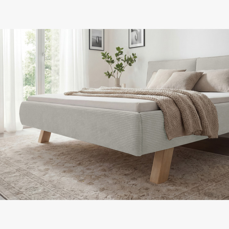 Doppelbett aus Stoff auf Beinen in Beige 180 x 200