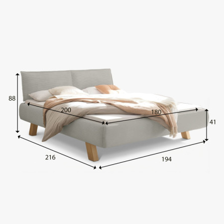 Doppelbett aus Stoff auf Beinen in Beige 180 x 200