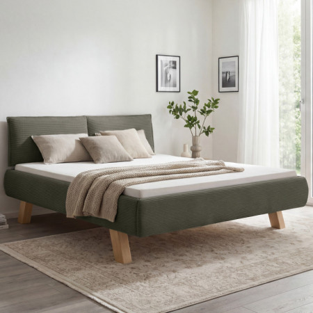 Doppelbett mit Stoffbezug auf Beinen in Grün 180 x 200