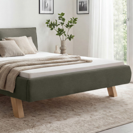 Doppelbett mit Stoffbezug auf Beinen in Grün 180 x 200