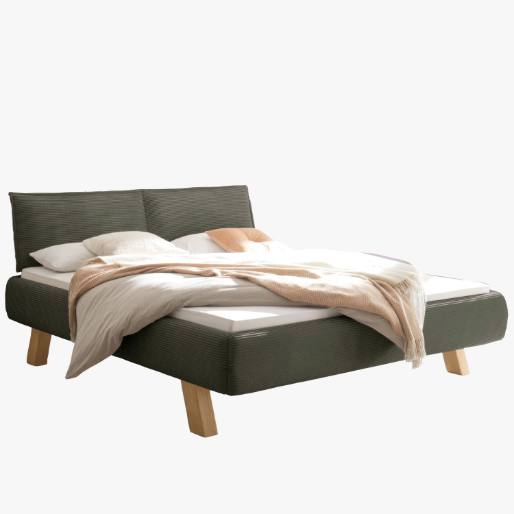 Doppelbett mit Stoffbezug auf Beinen in Grün 180 x 200