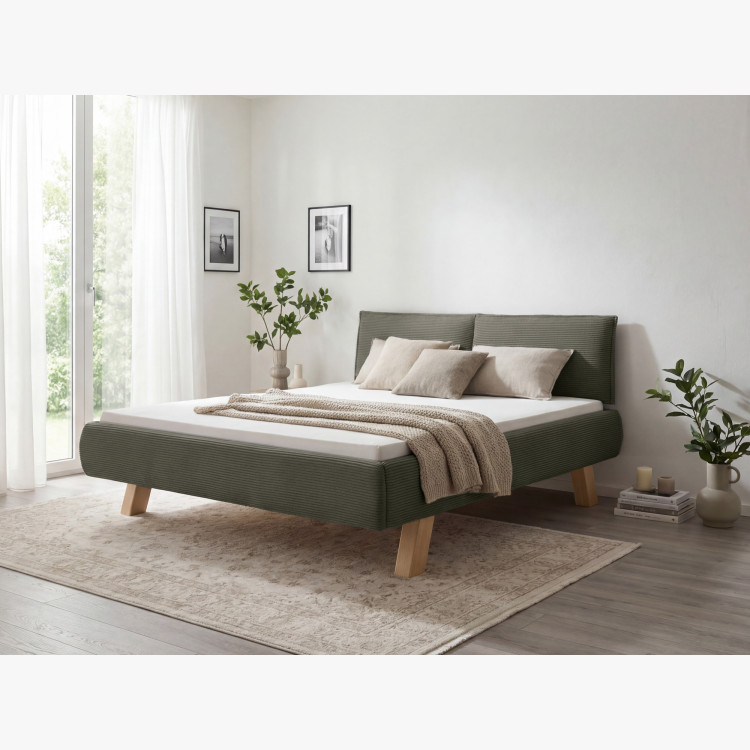 Doppelbett mit Stoffbezug auf Beinen in Grün 180 x 200