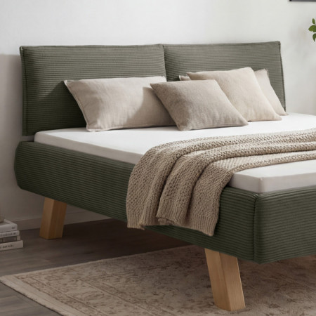 Doppelbett mit Stoffbezug auf Beinen in Grün 180 x 200