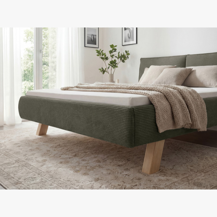 Doppelbett mit Stoffbezug auf Beinen in Grün 180 x 200