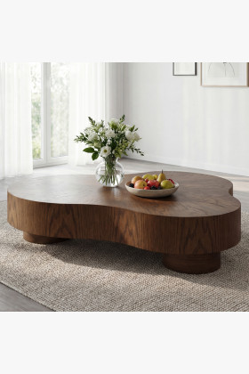 Design Couchtisch Eichenfurnier Nussbaumfarben organische