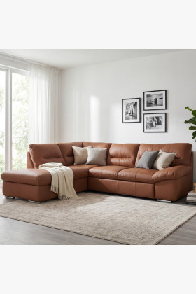 Ecksofa aus echtem Leder Cappuccino, 3-Sitzer, William