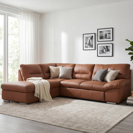 Runde Eckcouch - echtes Leder CAPUCCINO, William Ecke links