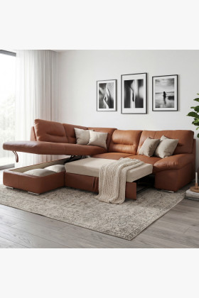 Runde Eckcouch - echtes Leder CAPUCCINO, William Ecke links 2