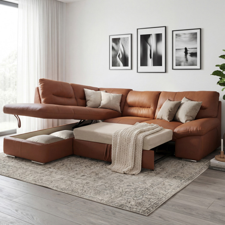 Runde Eckcouch - echtes Leder CAPUCCINO, William Ecke links