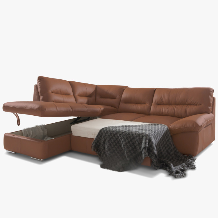 Runde Eckcouch - echtes Leder CAPUCCINO, William Ecke links