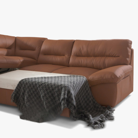 Runde Eckcouch - echtes Leder CAPUCCINO, William Ecke links