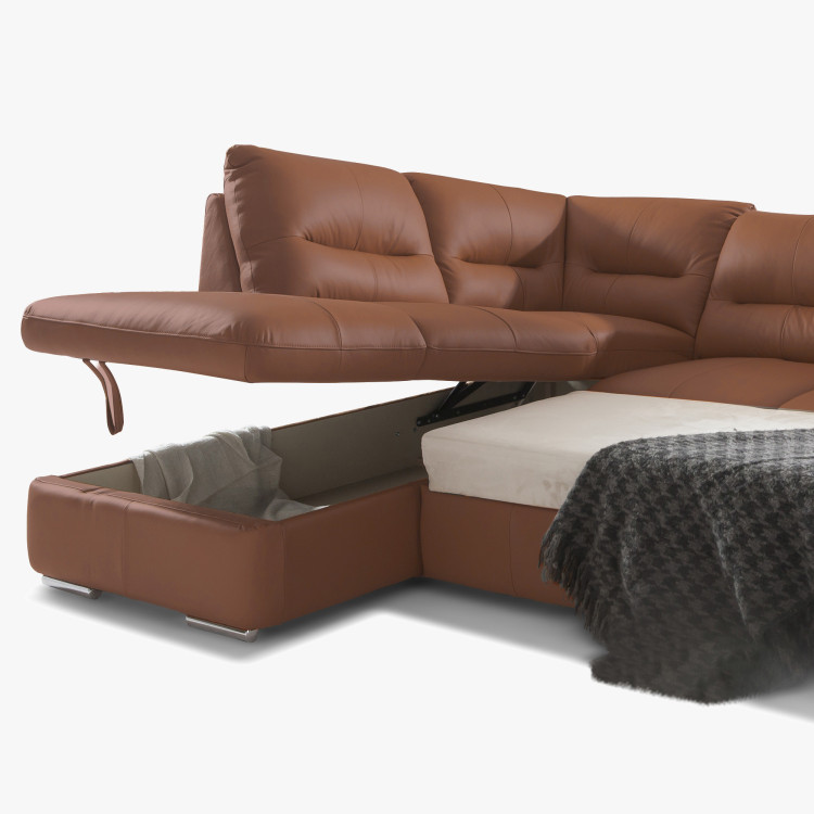 Runde Eckcouch - echtes Leder CAPUCCINO, William Ecke links