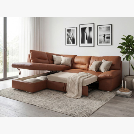 Runde Eckcouch - echtes Leder CAPUCCINO, William Ecke links