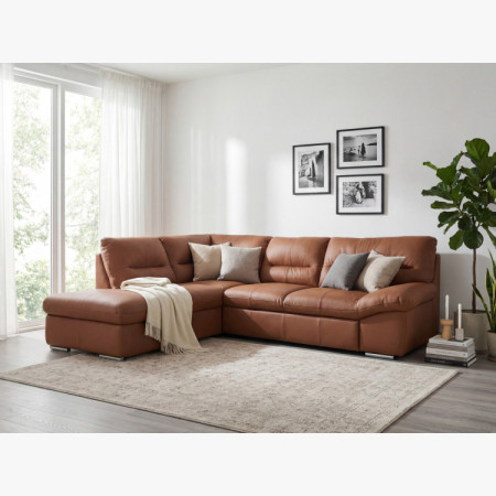 Runde Eckcouch - echtes Leder CAPUCCINO, William Ecke links