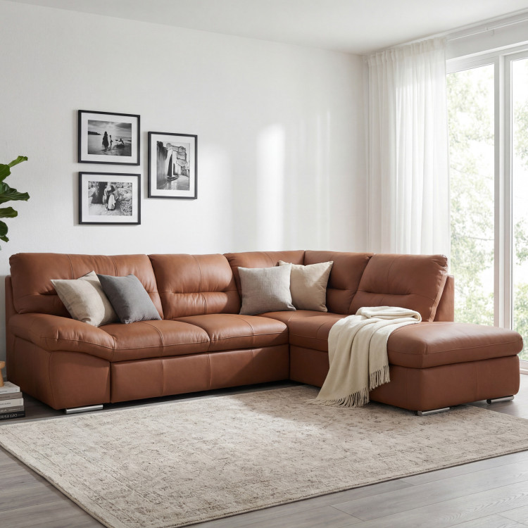 R Ecksofa - echtes Leder CAPUCCINO, William Ecke rechts