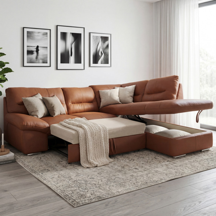 R Ecksofa - echtes Leder CAPUCCINO, William Ecke rechts