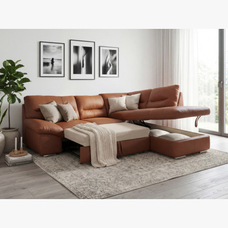 R Ecksofa - echtes Leder CAPUCCINO, William Ecke rechts