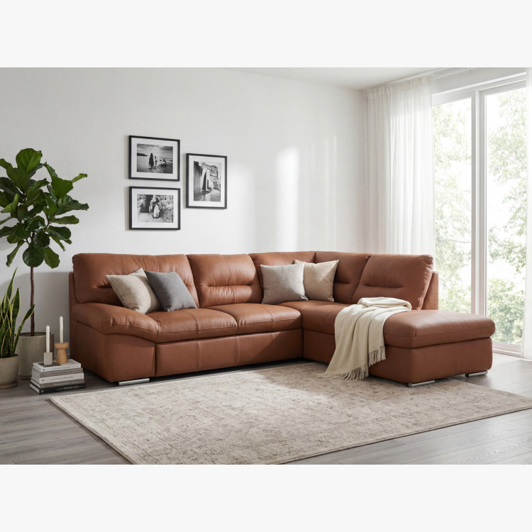 R Ecksofa - echtes Leder CAPUCCINO, William Ecke rechts