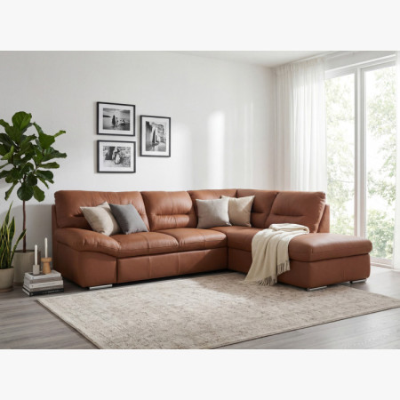 R Ecksofa - echtes Leder CAPUCCINO, William Ecke rechts