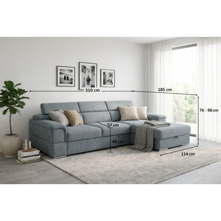 R Eck-Eckcouch mit Schlafunktion - rechte Ecke