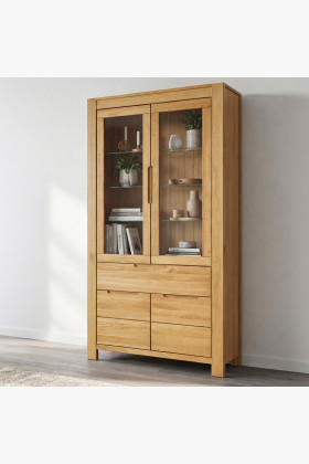 Eiche Hohe Vitrine mit Glastüren und Festen