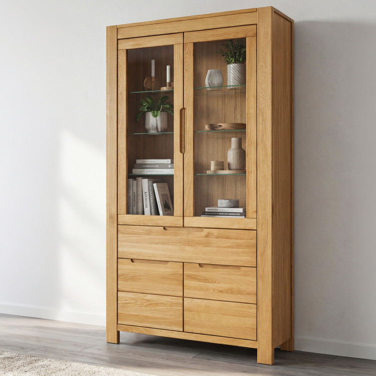 Eiche Hohe Vitrine mit Glastüren und Festen